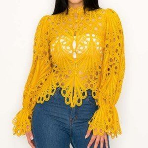 The Sang Mustard Yellow Crochet Top Small